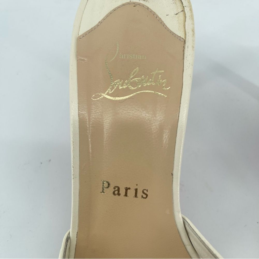 Christian Louboutin Fringe Peep Toe Mule Sandals Cream Leather EU 37.5 Heels - Picture 3 of 16